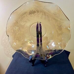 Amber Rufled Depression Etched Bowl